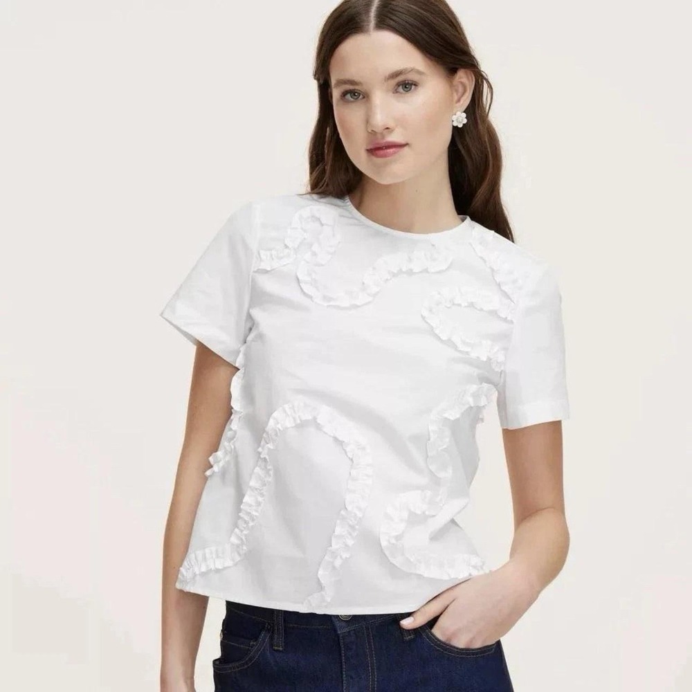 Kate Spade for Target XL White Ruffle Appliqué Cotton Blouse Short Sleeve Top